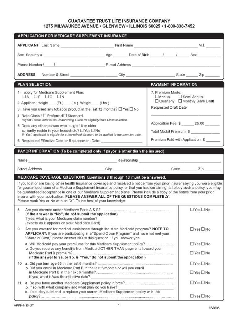 Fillable Online GTL Guarantee Trust Life Insurance CompanyGTL