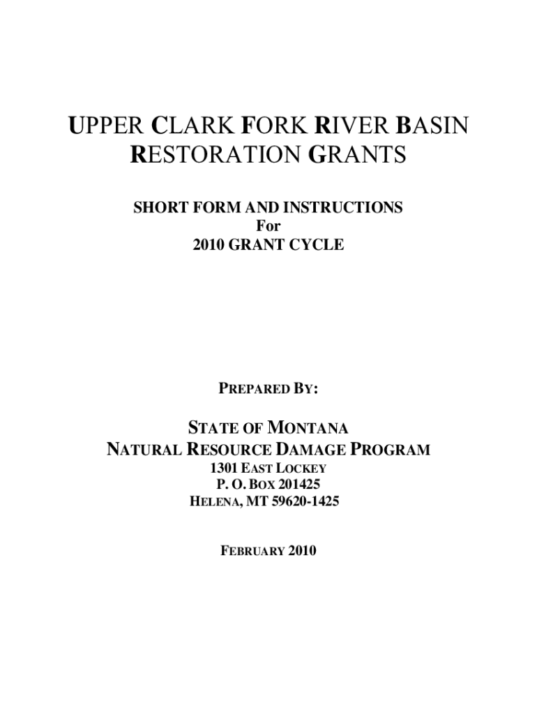Fillable Online Upper Clark Fork River Basin Restoration Grants Short