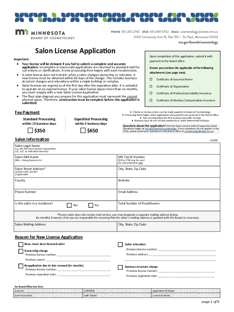 Minnesota salon license application Fill out & sign online DocHub