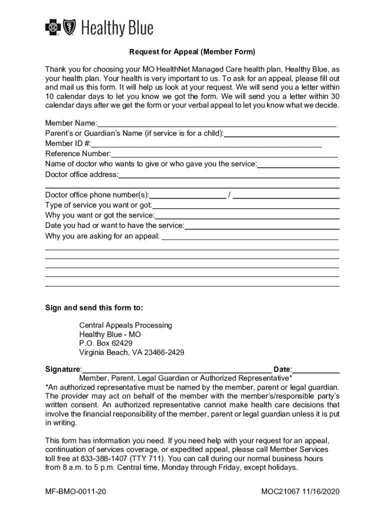 Healthy Blue Appeal Form Blank Fillable Template Fill Out, Print(04)
