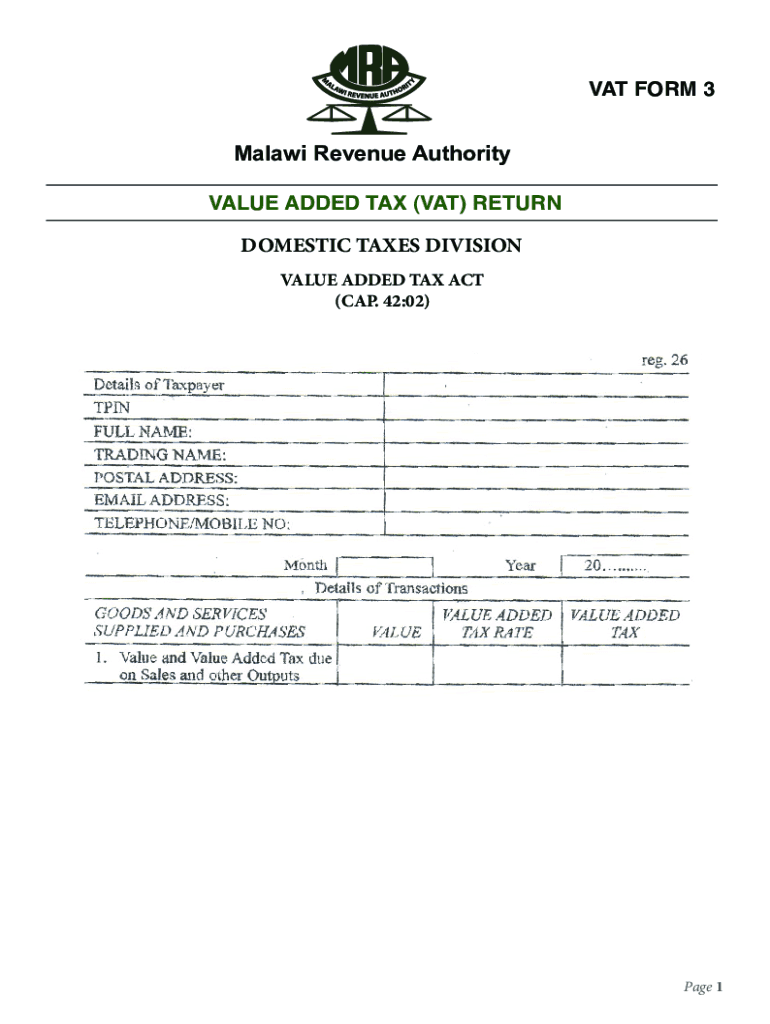 Fillable Online VALUE ADDED TAX (VAT) RETURN FORM 2021 Fax Email Print pdfFiller