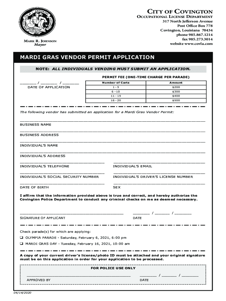 Fillable Online Occupational License City of Covington LouisianaHome