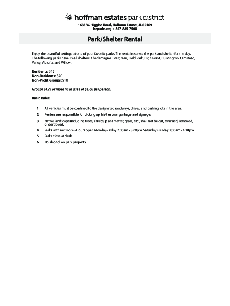 Fillable Online Hoffman Estates Park District Park Use Permit Request