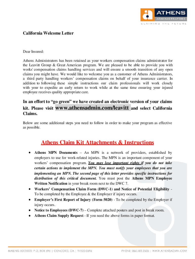 Fillable Online To Report a New Claim Athens Administrators Fax Email