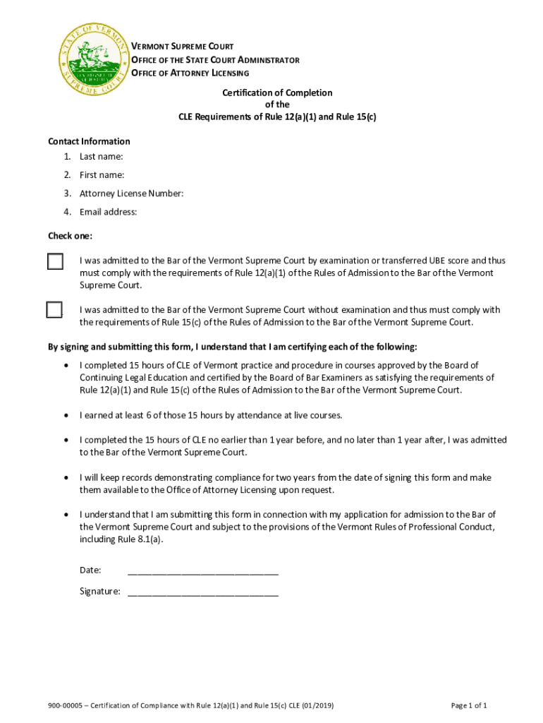 Fillable Online Certification of Completion of FirstYear CLE