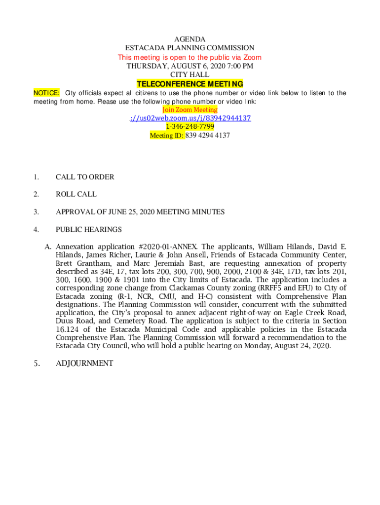 Fillable Online ESTACADA PLANNING COMMISSION Fax Email Print pdfFiller