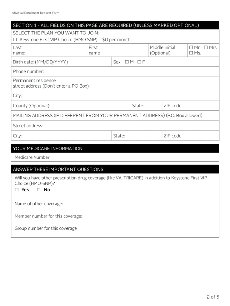 Fillable Online Enrollment Form Keystone First VIP Choice. Enrollment