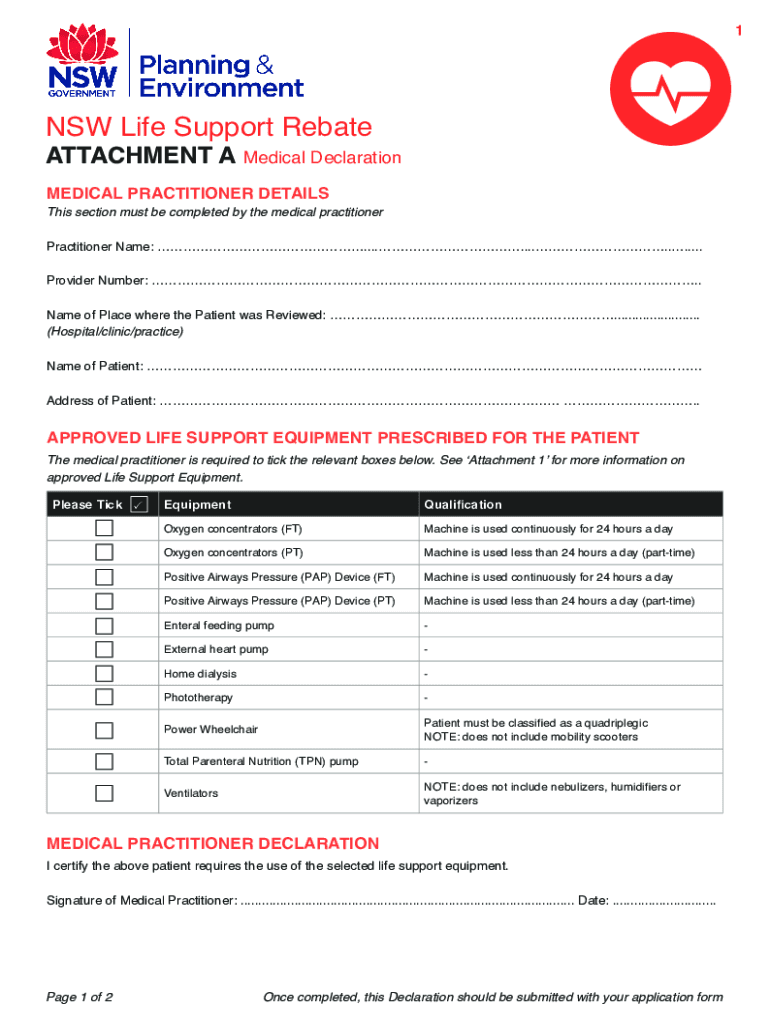 Fillable Online energy nsw gov Life Support Rebate Attachment A