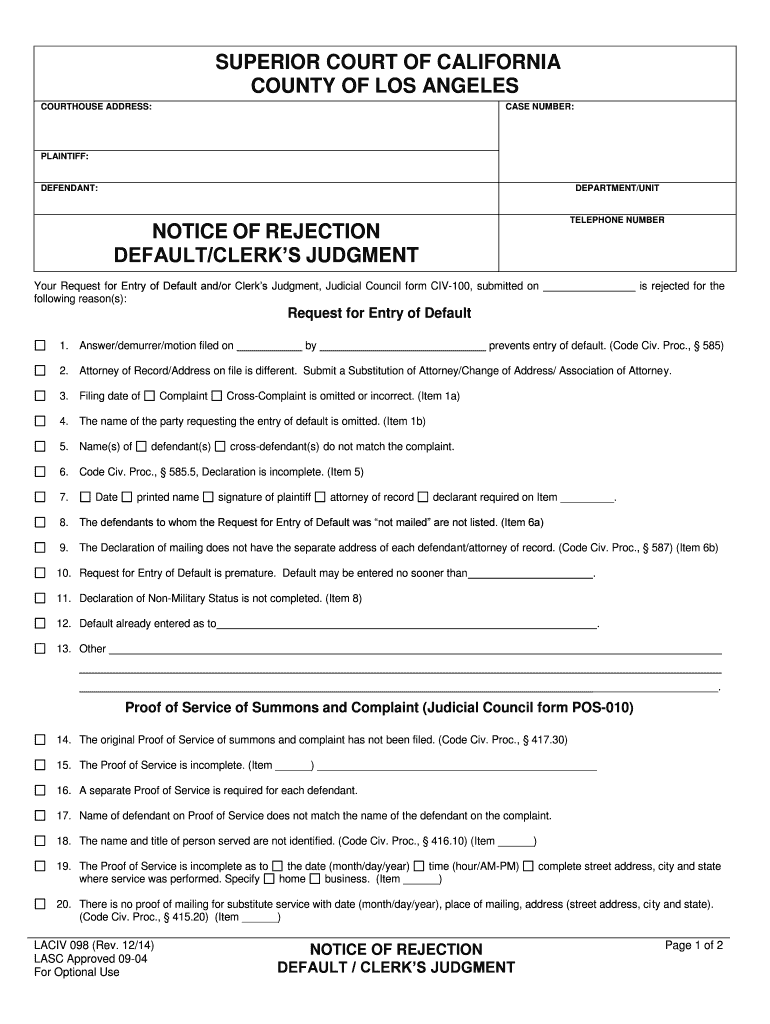 Notice Rejection Judgment Fill Online, Printable, Fillable, Blank