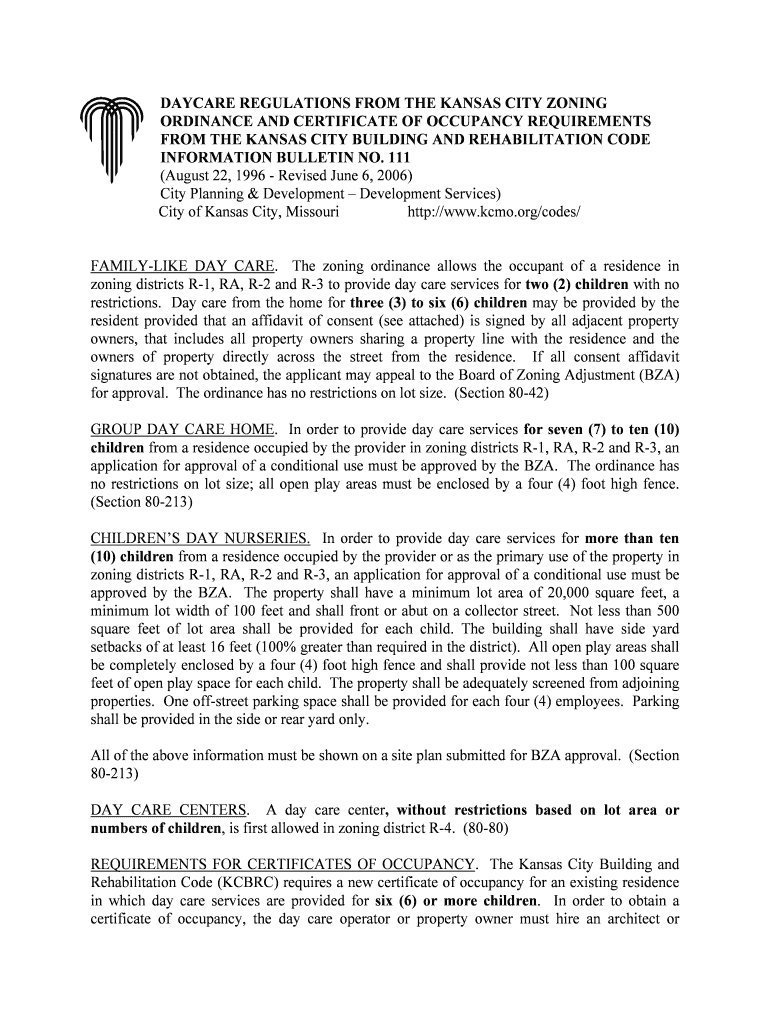 Fillable Online ww4 kcmo Daycare regulations from the bkansasb city