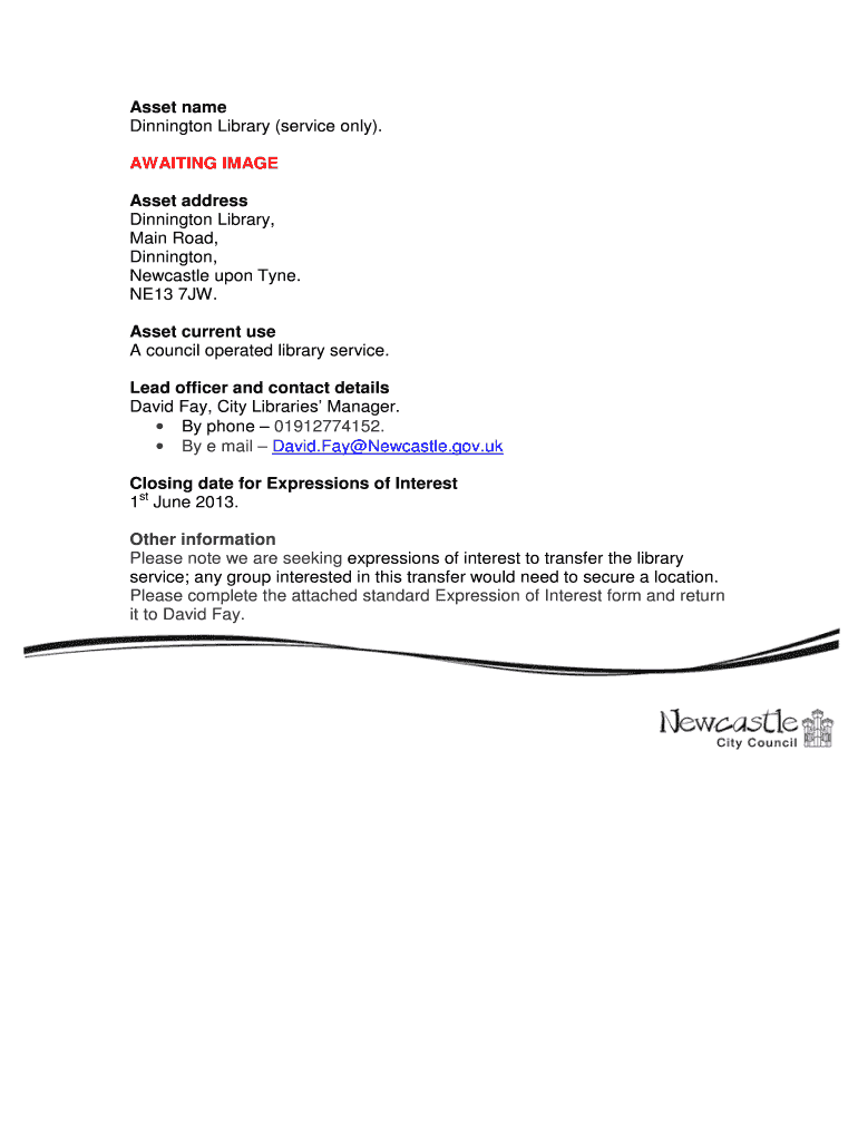 Fillable Online Dinnington Library Service transfer. Form ESA50