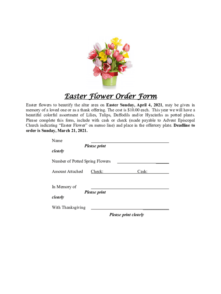 Fillable Online Easter Flower Order Form 2021 Fax Email Print pdfFiller