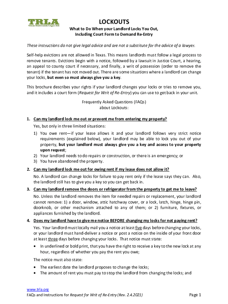Fillable Online My landlord locked me out what can I do? Fax Email