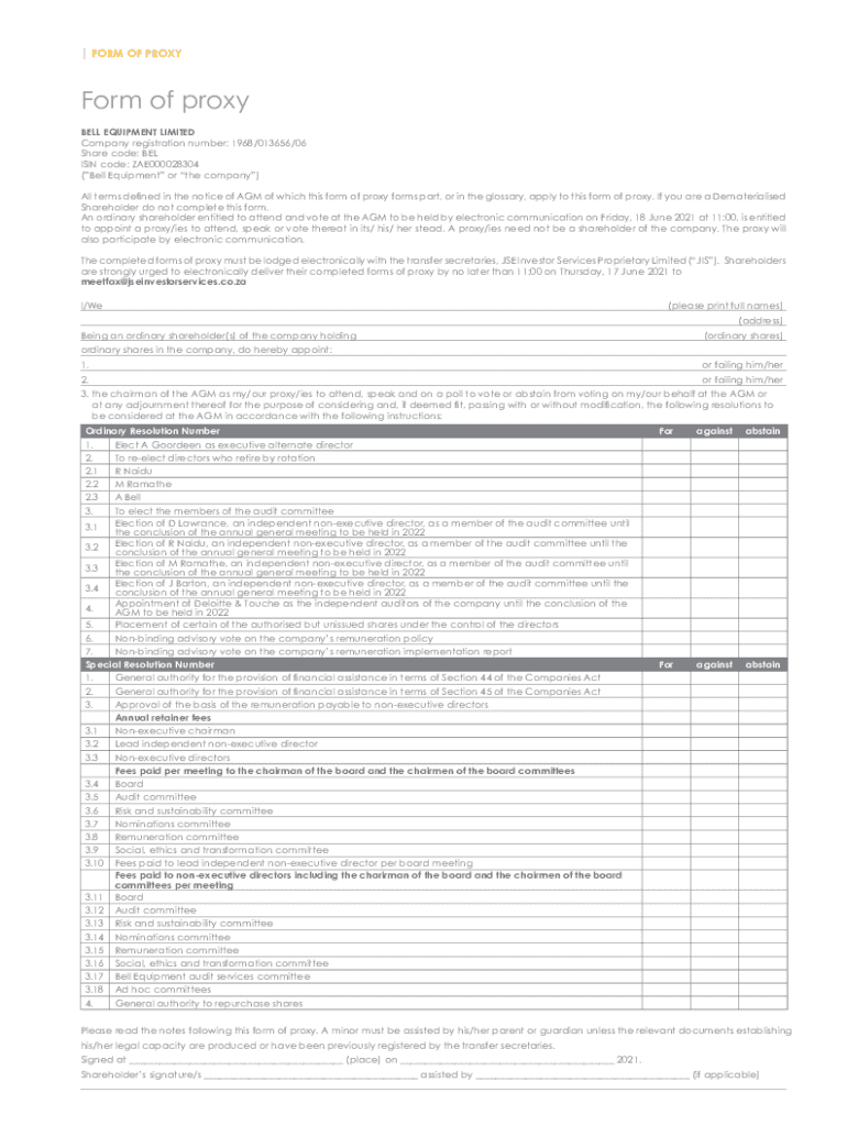 Fillable Online BEL BELL EQUIPMENT LIMITED Distribution of Notice