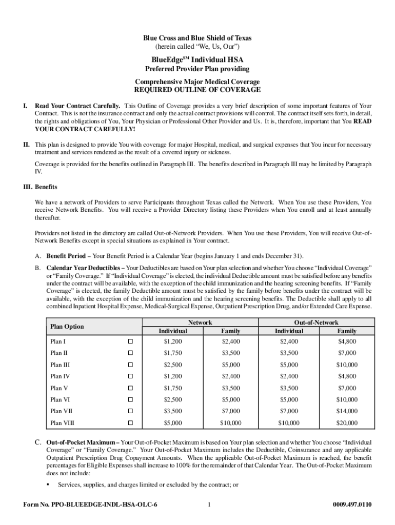 Fillable Online HSA Individual Off Sample Blue Cross and Blue Shield