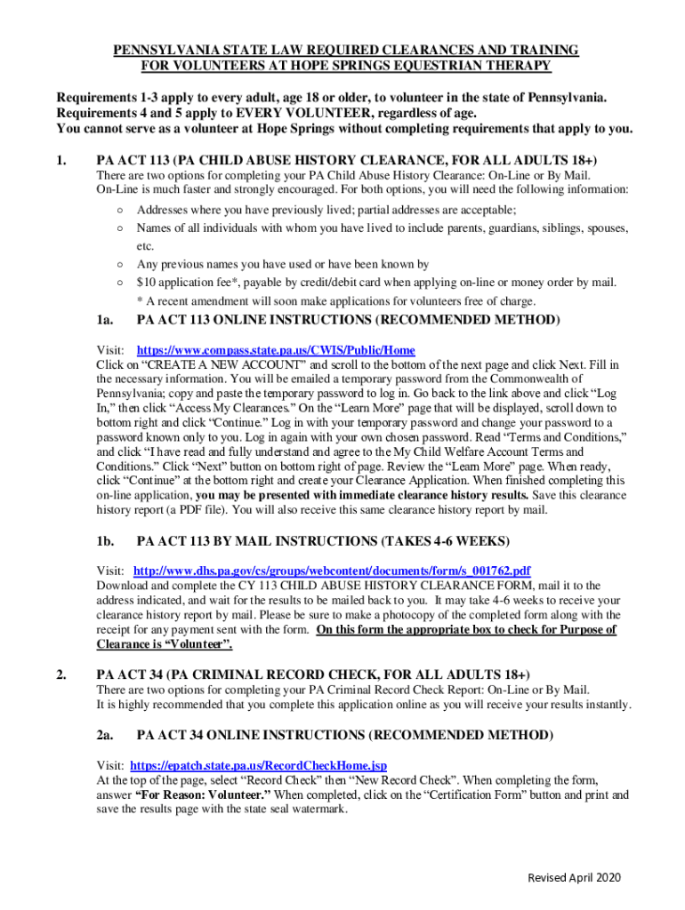 Fillable Online PENNSYLVANIA STATE LAW REQUIRED CLEARANCES AND TRAINING Fax Email Print