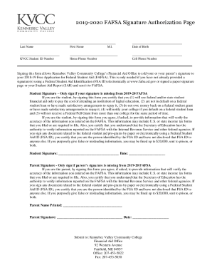 Fillable Online 2019-2020 FAFSA Signature Authorization Page Fax Email