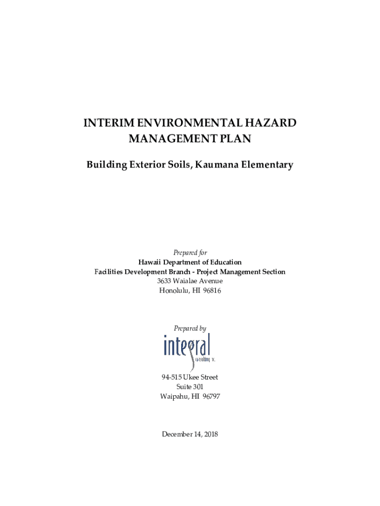 Fillable Online INTERIM ENVIRONMENTAL HAZARD MANAGEMENT PLAN Fax Email Print pdfFiller