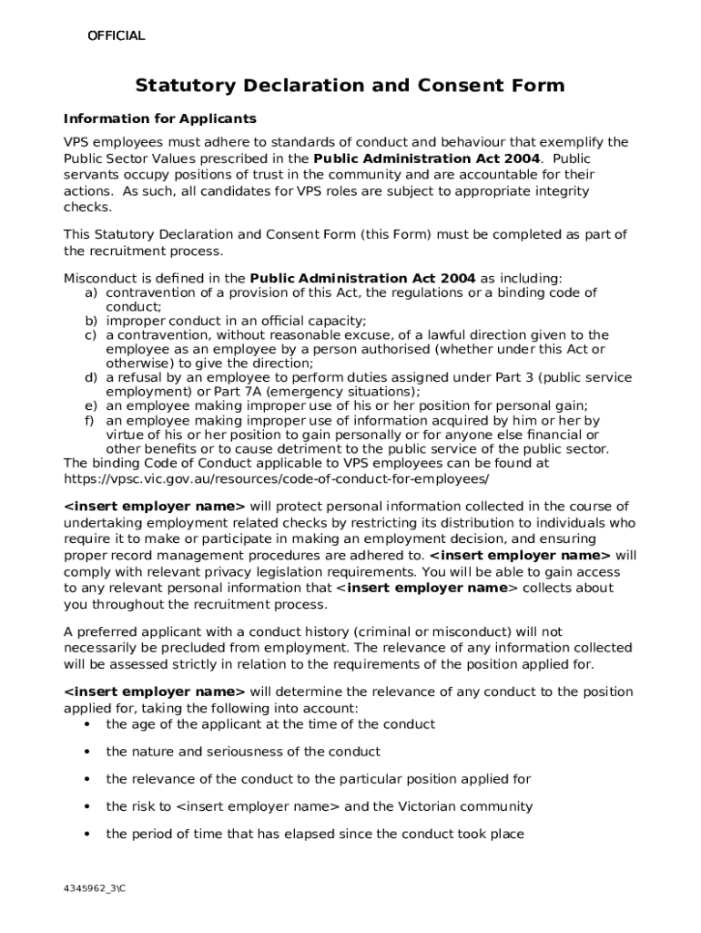 Statutory Declaration and Consent Doc Template pdfFiller