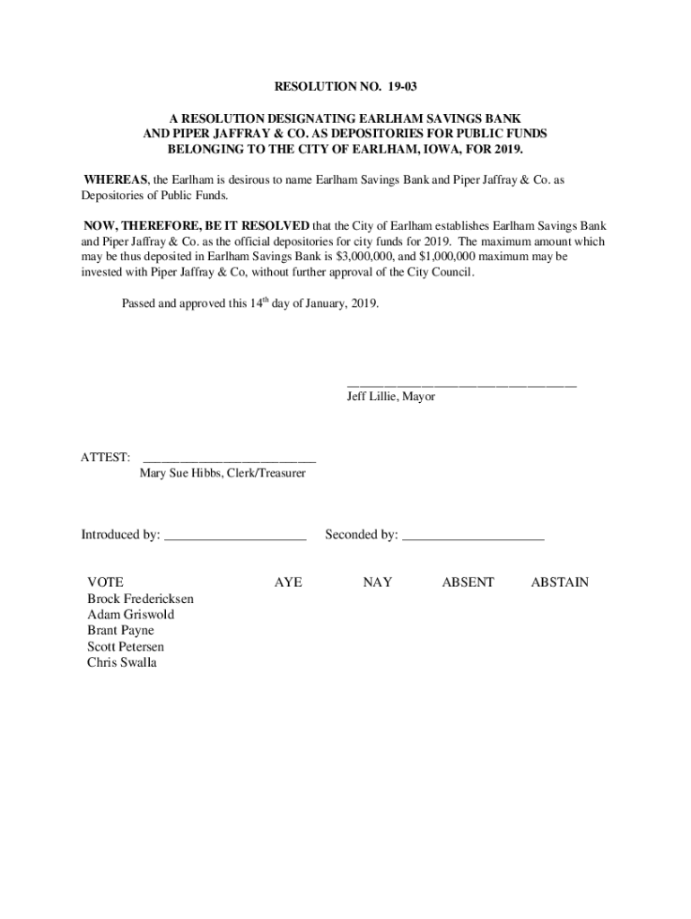 Fillable Online A RESOLUTION DESIGNATING EARLHAM SAVINGS BANK Fax Email