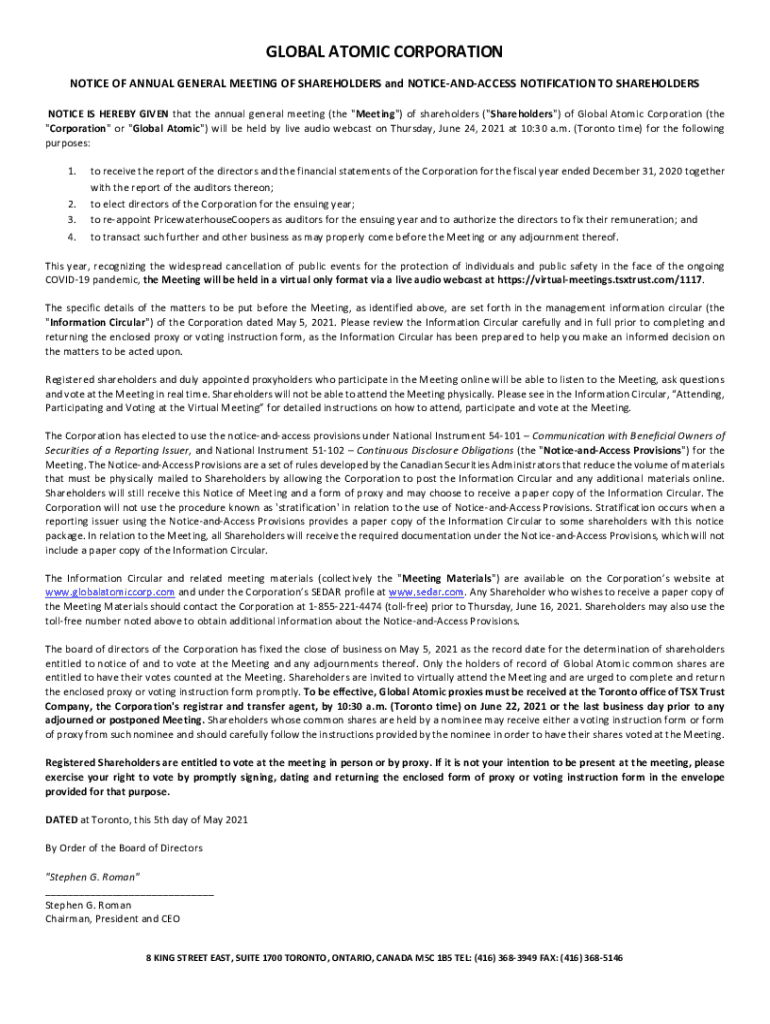 Fillable Online Global Atomic Corporation SEDAR® (Canadian SEC
