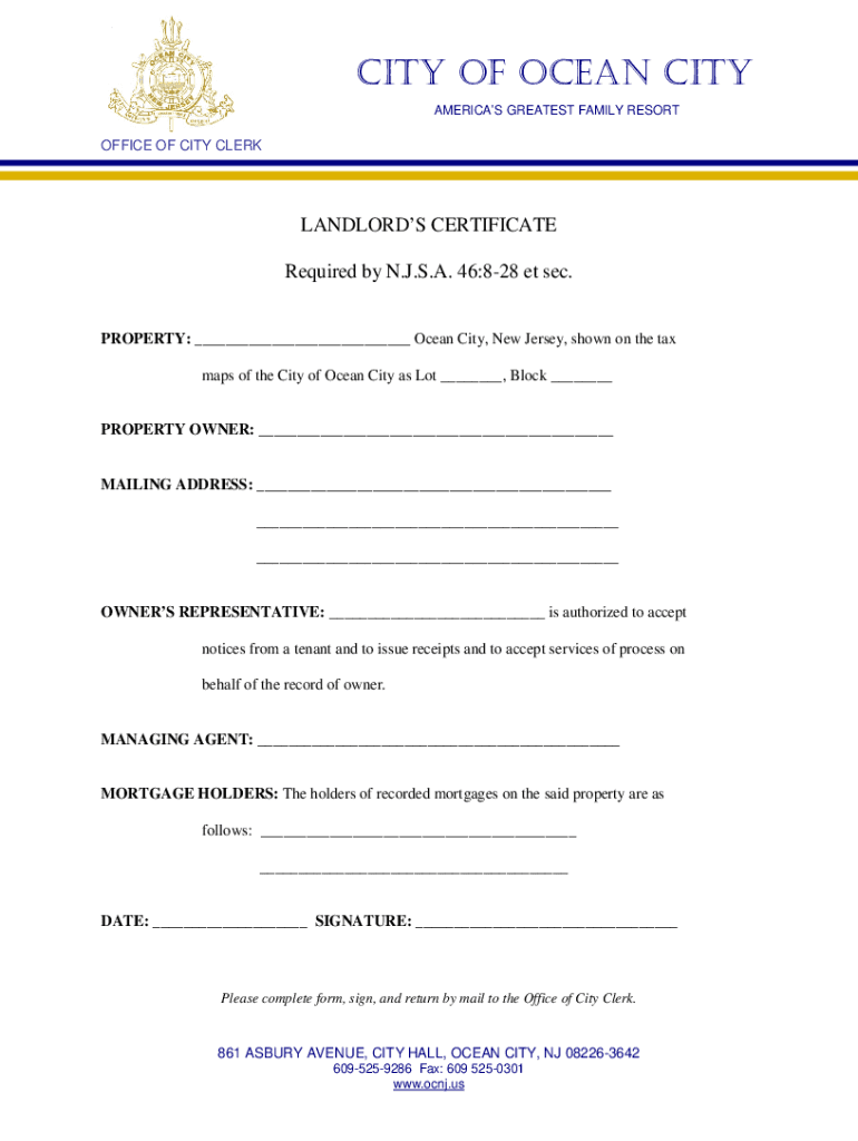 Fillable Online LANDLORDS CERTIFICATE Fax Email Print pdfFiller