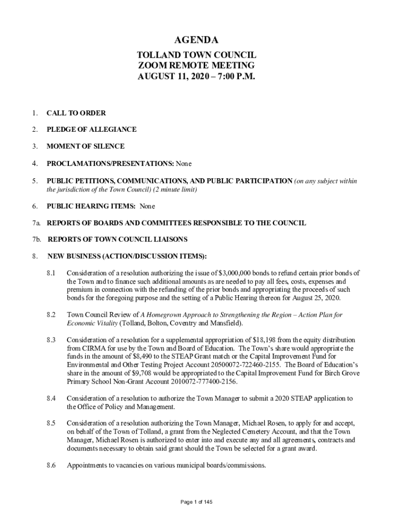 Fillable Online Legal Notice Public Hearing Tolland Planning & Zoning