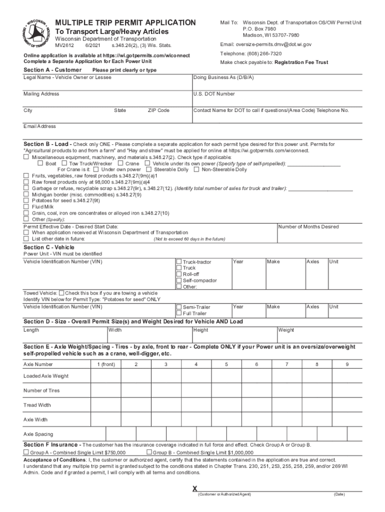 Fillable Online Oversizeoverweight permits Wisconsin Department of