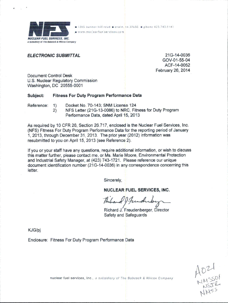 Fillable Online Nuclear Fuel Services, Erwin, Annual Reporting Form for