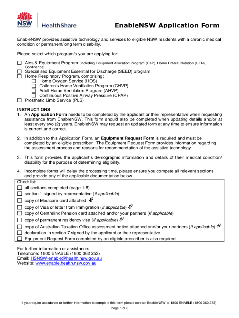Fillable Online Enable Application Form EnableNSW Fax Email Print