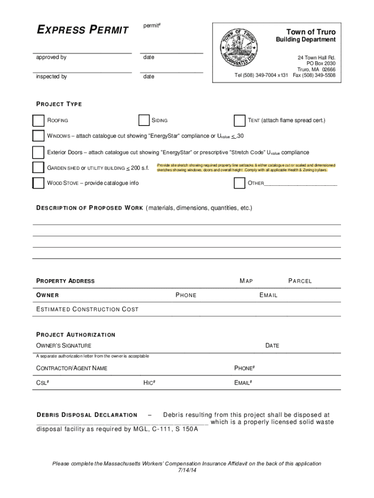 Fillable Online EXPRESS PERMIT permit Town of Truro Building Department