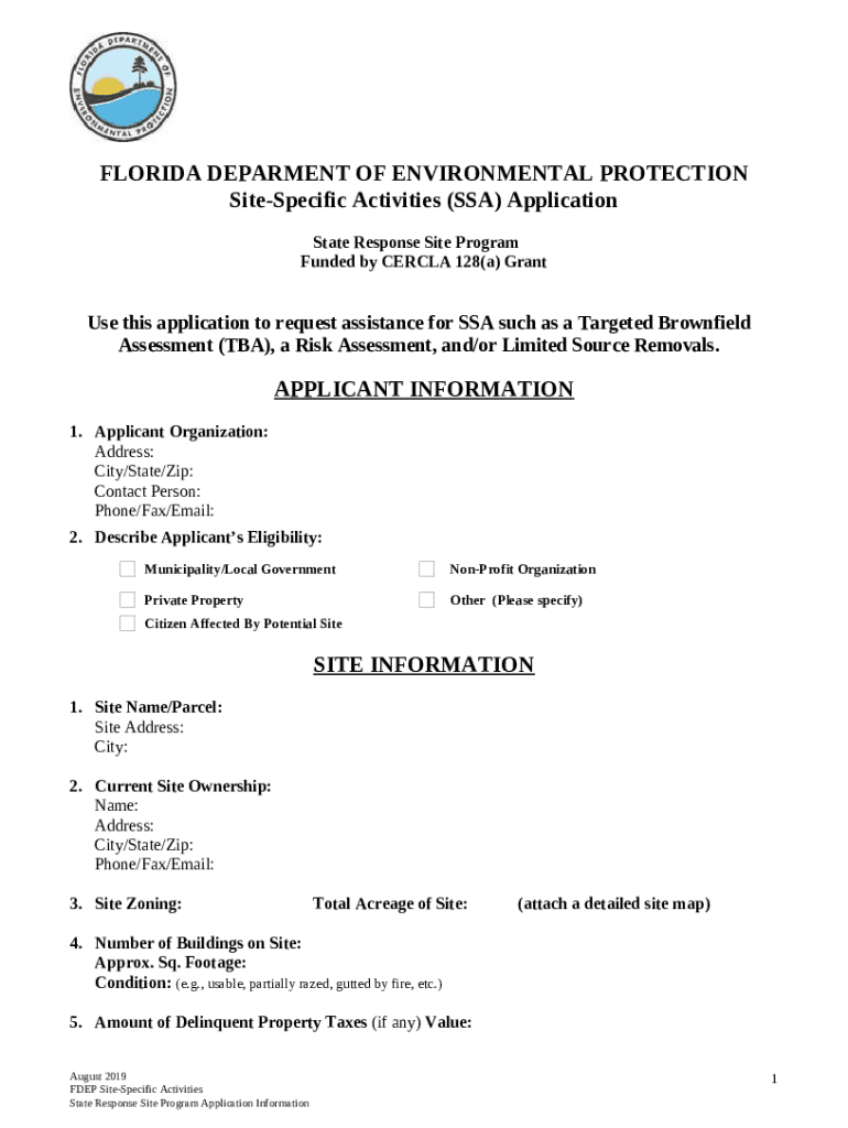 SiteSpecific Activities (SSA) Application State Response Site Program