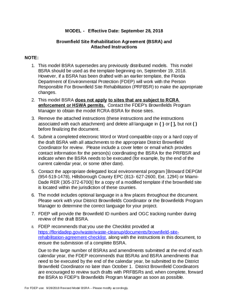 Model Brownfield Site Rehabilitation Agreement (BSRA) Doc Template