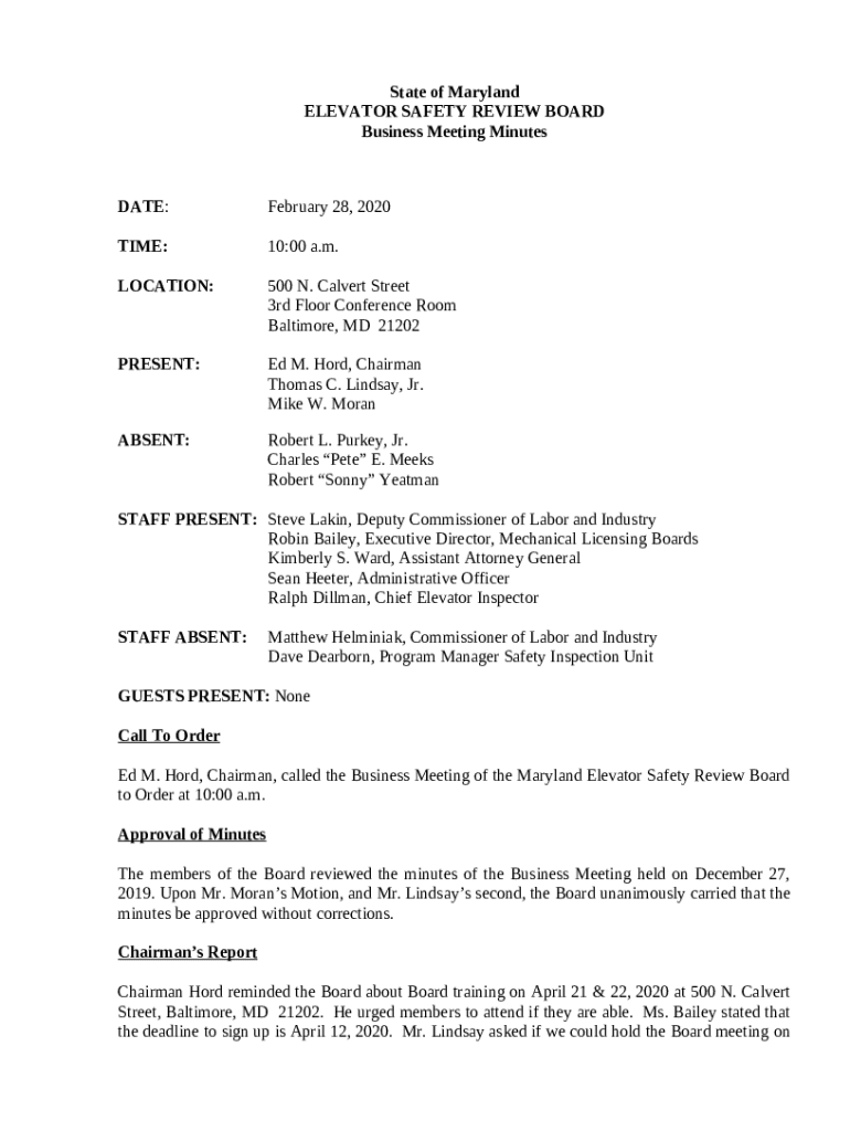 ELEVATOR SAFETY REVIEW BOARD Doc TemplatepdfFiller Doc Template pdfFiller