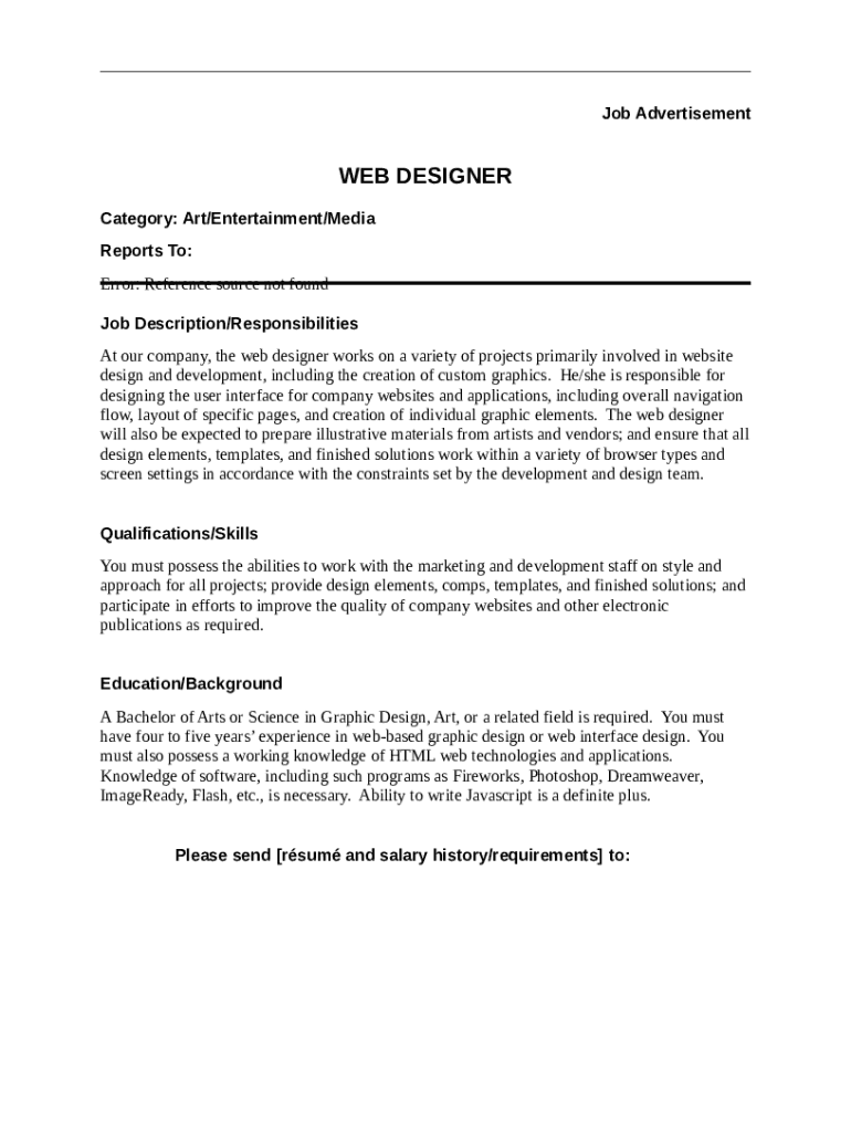 Designer Job Description TemplateToptal Doc Template pdfFiller