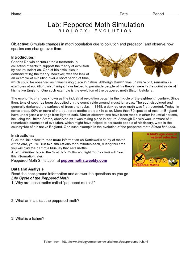 Fillable Online Peppered Moths Natural Selection Ask A Biologist Fax