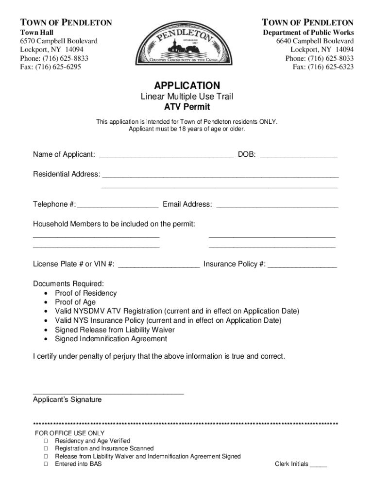 Fillable Online APPLICATION Linear Multiple Use Trail ATV Permit Fax