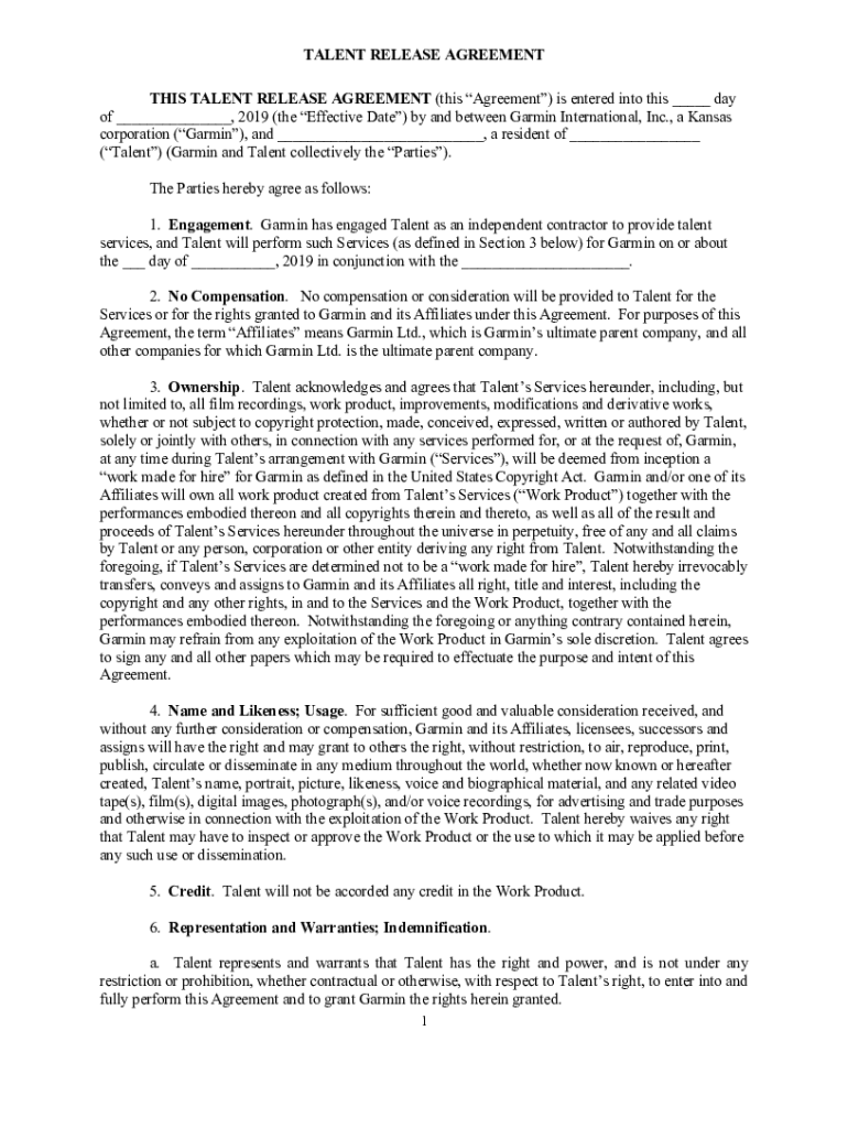 Fillable Online When to Use a Talent Release Form Fax