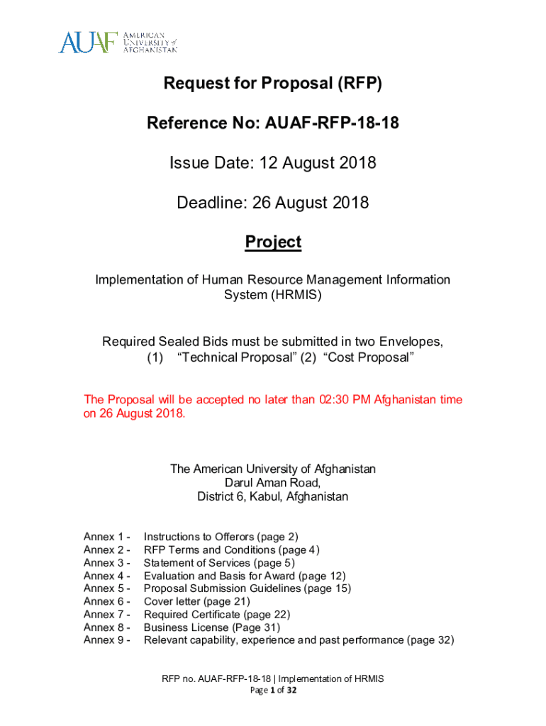 Fillable Online AUAFRFP1818 Implementation of Human Resource