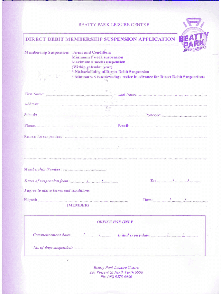 Fillable Online Beatty Park Membership Application Form Fax Email Print pdfFiller