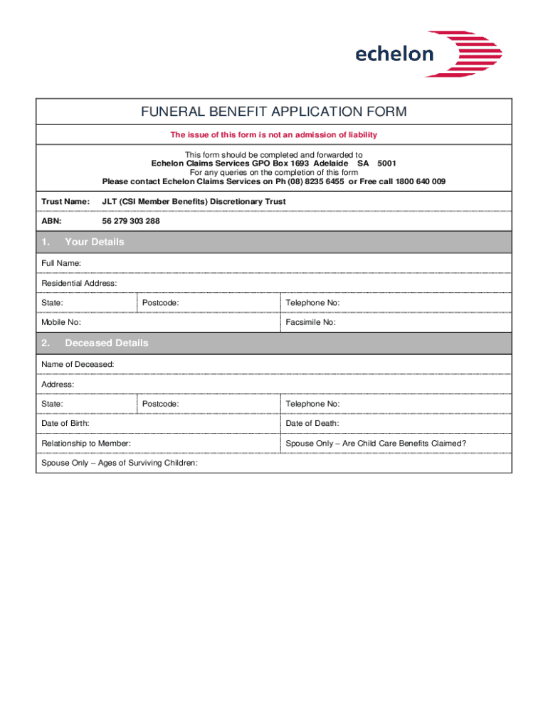 Fillable Online FUNERAL BENEFIT APPLICATION FORM Fax Email Print