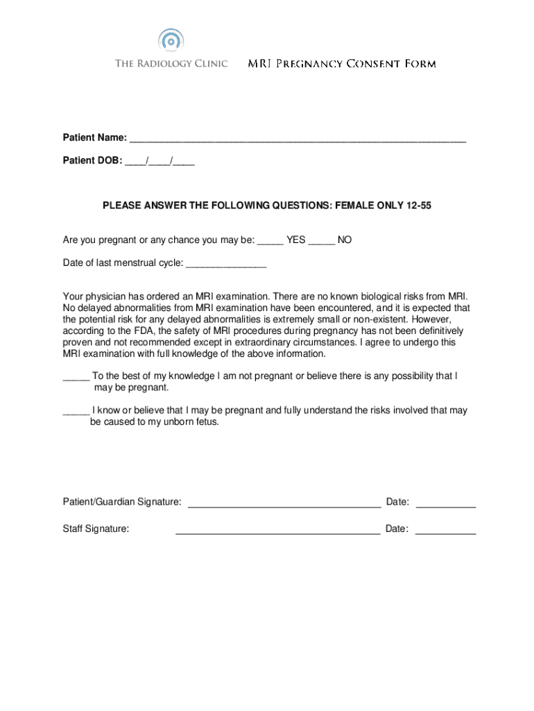 Fillable Online Diagnostic Imaging/XRay Pregnancy Consent Fax Email