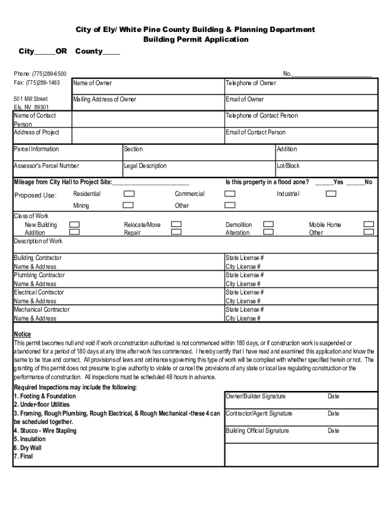 Fillable Online City of Ely/ White Pine County Building & Planning