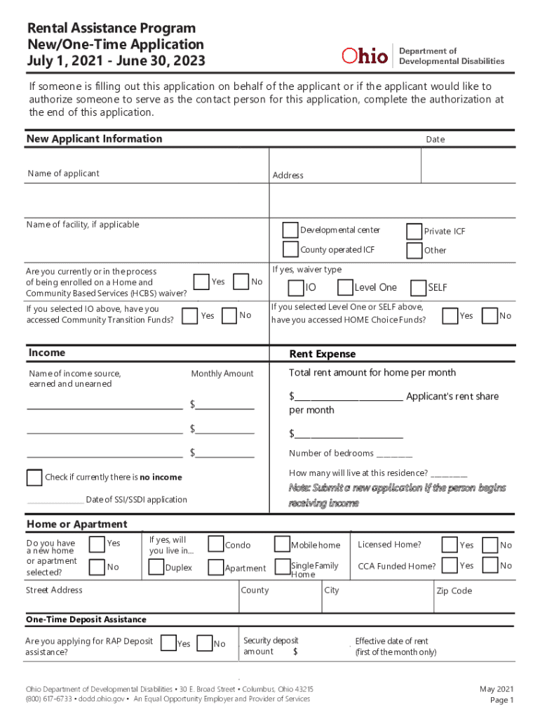Fillable Online dodd ohio Rental Assistance Program