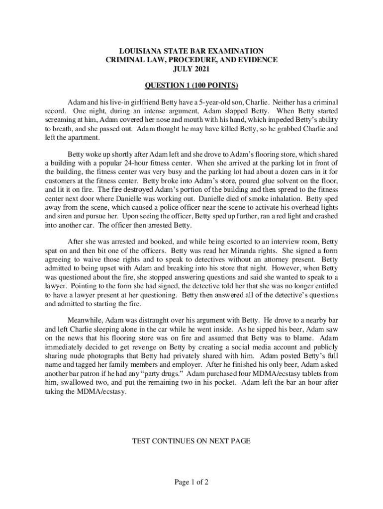 LOUISIANA STATE BAR EXAMINATION CRIMINAL LAW LASCBA Fill out