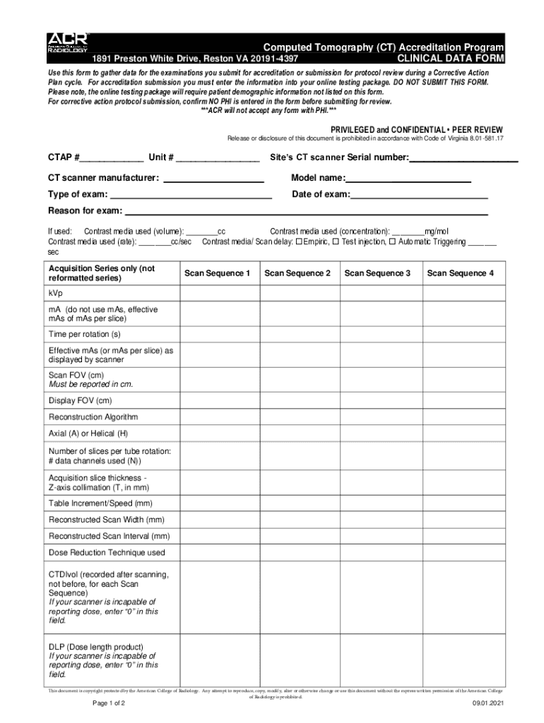 Fillable Online Get the free Clinical Data Form ACR Accreditation