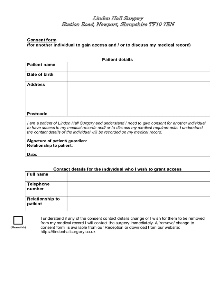 Fillable Online Linden Hall Surgery Station Road, Newport, Shropshire