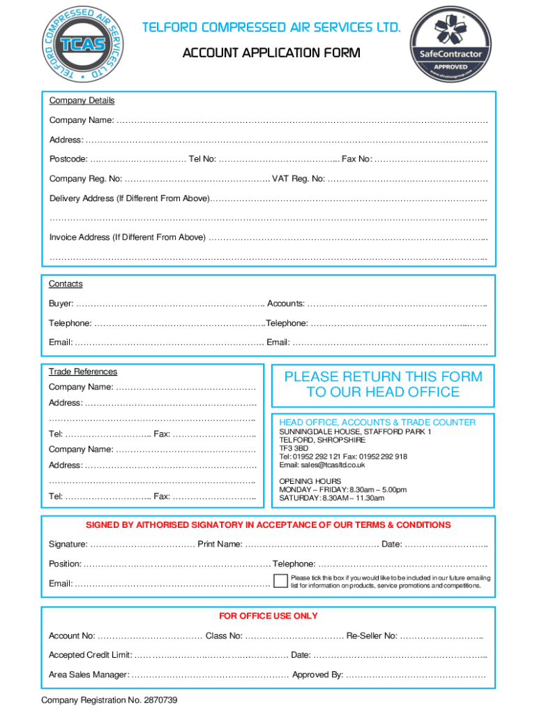 Fillable Online TELFORD COMPRESSED AIR SERVICES LTD. ACCOUNT