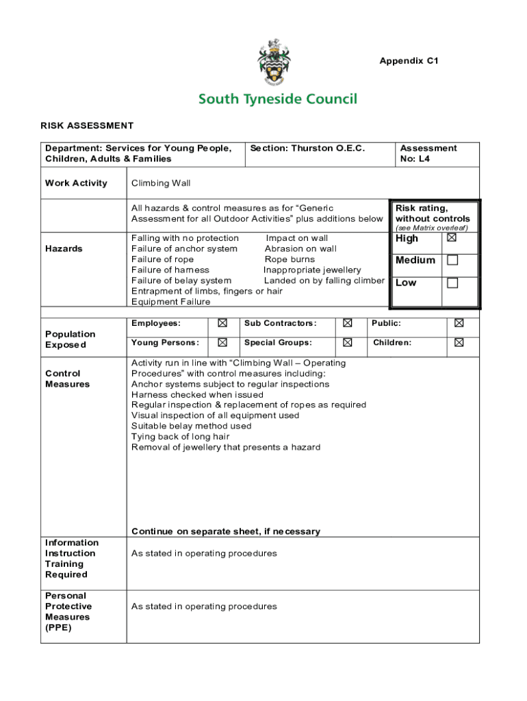 Fillable Online L4 Climbing Wall Risk Assessment Form.doc Fax Email