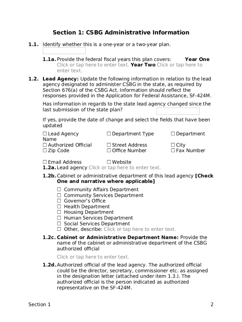 Community Services Block Grant (CSBG) State Plan Doc Template pdfFiller
